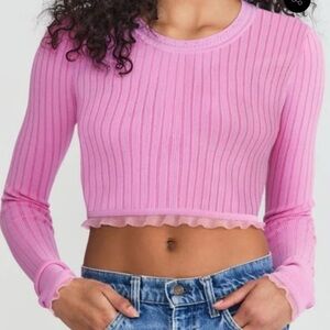 LoveShackFancy Amandine Pink Ribbed Crop Top
